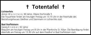 Anzeige von Totentafel vom 19.09.2014 von MGO