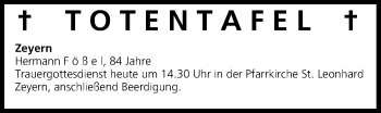 Anzeige von Totentafel vom 19.09.2014 von MGO
