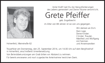 Anzeige von Grete Pfeiffer von MGO
