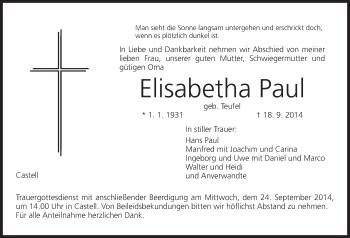 Anzeige von Elisabetha Paul von MGO