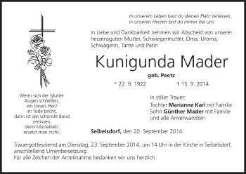 Anzeige von Kunigunda Mader von MGO
