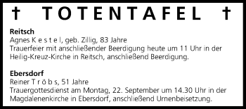 Anzeige von Totentafel vom 20.09.2014 von MGO