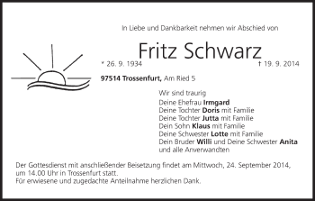Anzeige von Fritz Schwarz von MGO