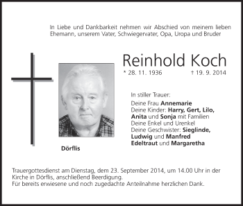 Anzeige von Reinhold Koch von MGO