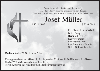 Anzeige von Josef Müller von MGO