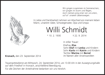 Anzeige von Willi Schmidt von MGO