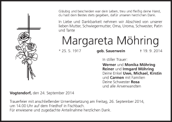 Anzeige von Margareta Möhring von MGO