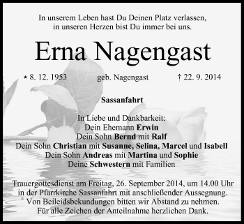 Anzeige von Erna Nagengast von MGO