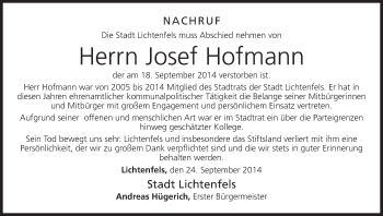 Anzeige von Josef Hofmann von MGO