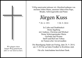 Anzeige von Jürgen Kuss von MGO
