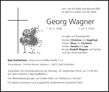 Anzeige von Georg Wagner von MGO