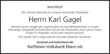 Anzeige von Karl Gagel von MGO
