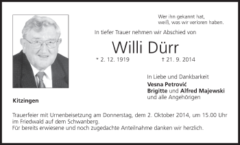 Anzeige von Willi Dürr von MGO