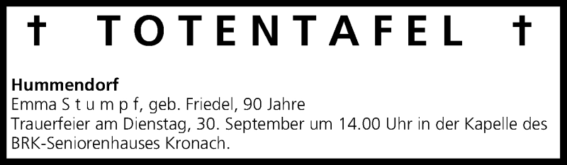  Traueranzeige für Totentafel vom 27.09.2014 vom 27.09.2014 aus MGO
