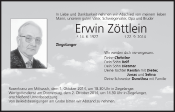 Anzeige von Erwin Zöttlein von MGO