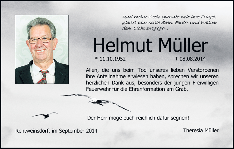  Traueranzeige für Helmut Müller vom 27.09.2014 aus MGO