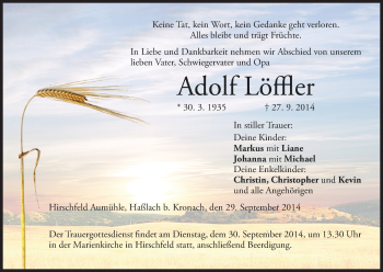 Anzeige von Adolf Löffler von MGO