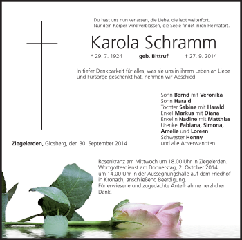 Anzeige von Karola Schramm von MGO