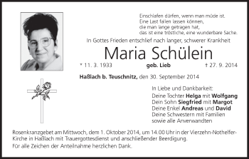 Anzeige von Maria Schülein von MGO