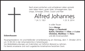 Anzeige von Alfred Johannes von MGO