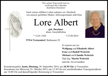 Anzeige von Lore Albert von MGO
