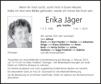 Anzeige von Erika Jäger von MGO