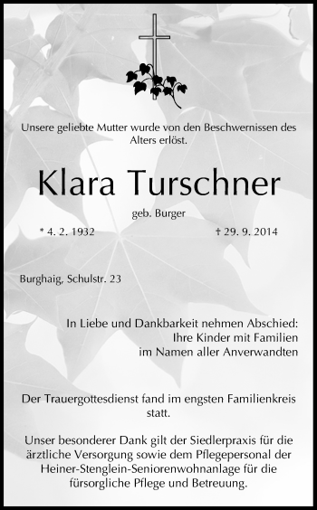 Anzeige von Klara Turschner von MGO