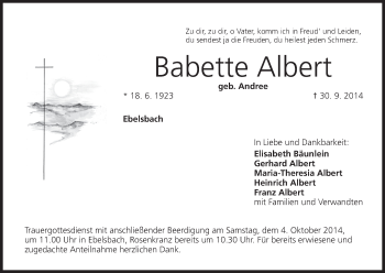 Anzeige von Babette Albert von MGO