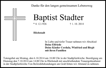 Anzeige von Baptist Stadter von MGO