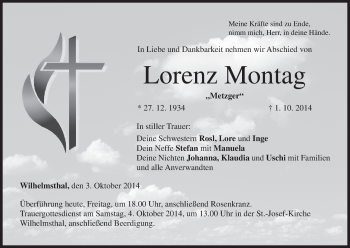 Anzeige von Lorenz Montag von MGO