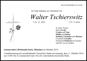 Anzeige von Walter Tschierswitz von MGO