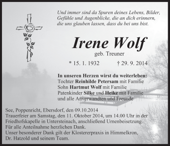 Anzeige von Irene Wolf von MGO