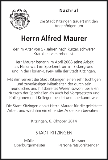 Anzeige von Alfred Maurer von MGO