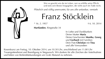 Anzeige von Franz Stöcklein von MGO