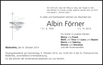 Anzeige von Albin Förner von MGO