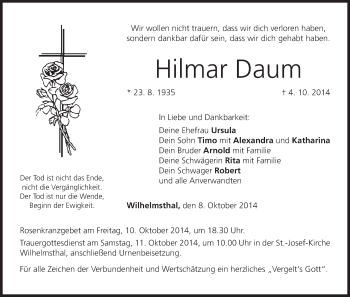 Anzeige von Hilmar Daum von MGO