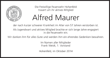 Anzeige von Alfred Maurer von MGO