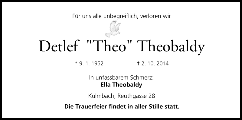  Traueranzeige für Detlef Theobaldy vom 10.10.2014 aus MGO