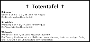 Anzeige von Totentafel vom 10.10.2014 von MGO