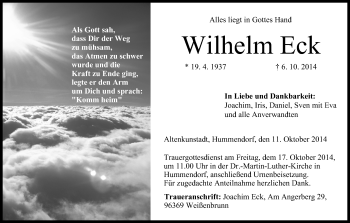 Anzeige von Wilhelm Eck von MGO