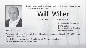 Anzeige von Willi Willer von MGO