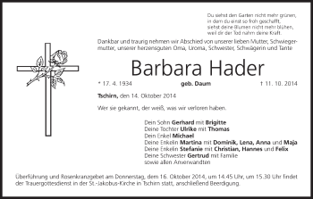 Anzeige von Barbara Hader von MGO