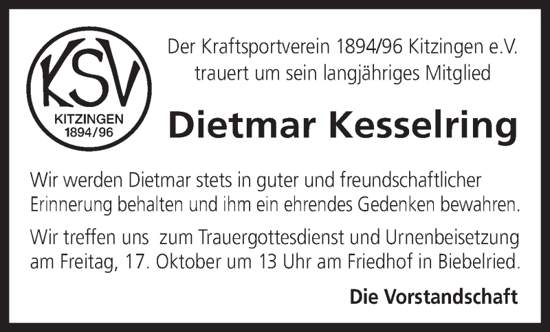  Traueranzeige für Dietmar Kesselring vom 15.10.2014 aus MGO