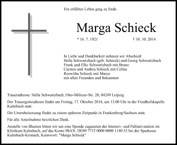 Anzeige von Marga Schieck von MGO