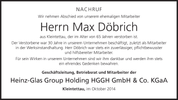 Anzeige von Max Döbrich von MGO