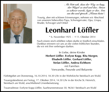 Anzeige von Leonhard Löffler von MGO