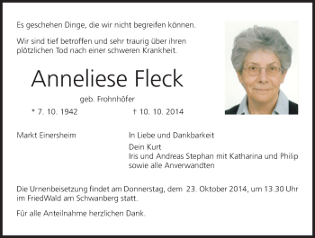 Anzeige von Anneliese Fleck von MGO