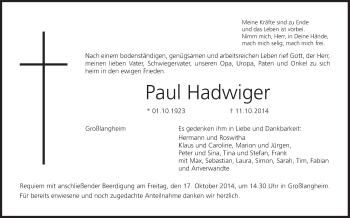 Anzeige von Paul Hadwiger von MGO