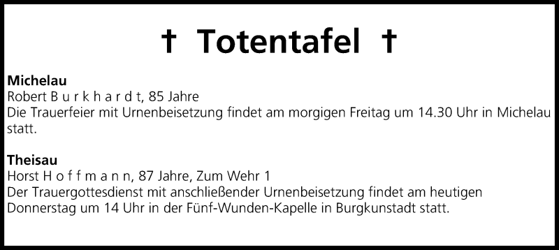  Traueranzeige für Totentafel vom 16.10.2014 vom 16.10.2014 aus MGO