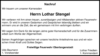 Anzeige von Lothar Stengel von MGO
